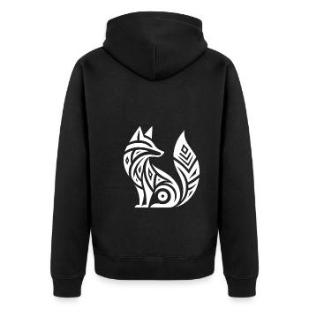 Schlauer Fuchs im Tribal Tattoo Style - Unisex Premium Bio Zip Hoodie - Schwarz - Hinten - Nico (187cm)