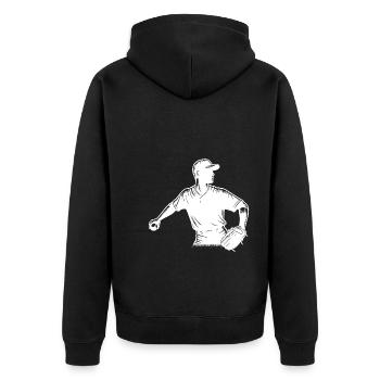 Baseball Spieler mit Ball und Baseballhandschuh - Unisex Premium Bio Zip Hoodie - Schwarz - Hinten - Nico (187cm)