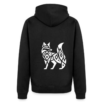 Eleganter Fuchs im Tribal Tattoo Style - Unisex Premium Bio Zip Hoodie - Schwarz - Hinten - Nico (187cm)