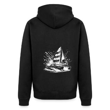 Sailboat double hull catamaran with sails - Unisex Premium Organic Zip Hoodie - black - Back - Nico (187cm)