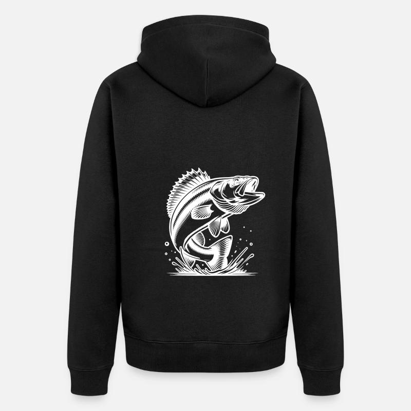 Eleganter springender Zander Raubfisch - Unisex Premium Bio Zip Hoodie - Schwarz