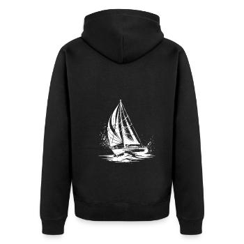 Schickes Segelboot unter Segel Splash Wellengang - Unisex Premium Bio Zip Hoodie - Schwarz - Hinten - Nico (187cm)