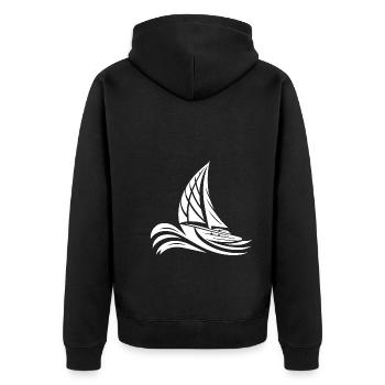 Sportliches Segelboot bei schwerem Wellengang - Unisex Premium Bio Zip Hoodie - Schwarz - Hinten - Nico (187cm)