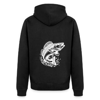 Springender Zander Fisch - Unisex Premium Bio Zip Hoodie - Schwarz - Hinten - Nico (187cm)