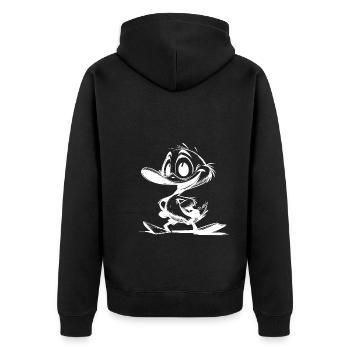 Zeichnung Baby Ente mit riesigem Schnabel - Unisex Premium Bio Zip Hoodie - Schwarz - Hinten - Nico (187cm)