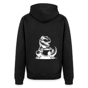 Office dino very funny tea-rex with cup - Unisex Premium Organic Zip Hoodie - black - Back - Nico (187cm)