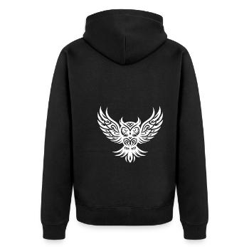 Hibou sur des ailes larges dans le style d’aile de tatouage - Veste à capuche bio Premium Unisexe - noir - Dos - Nico (187cm)