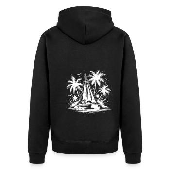Catamaran double coque voilier avec palmiers - Veste à capuche bio Premium Unisexe - noir - Dos - Nico (187cm)