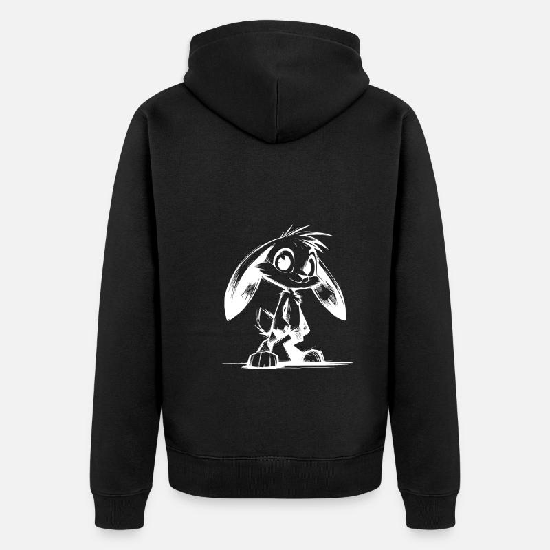 Lapin mignon avec de grands yeux et de longues oreilles - Veste à capuche bio Premium Unisexe - noir