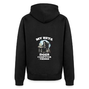 My beta makes computer things programmers - Unisex Premium Organic Zip Hoodie - black - Back - Nico (187cm)