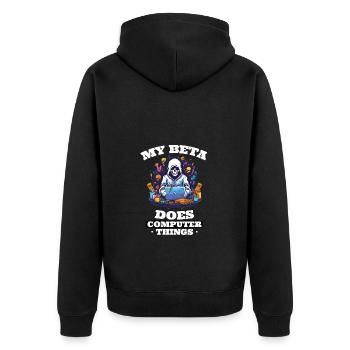 My beta makes computer things programmers - Unisex Premium Organic Zip Hoodie - black - Back - Nico (187cm)