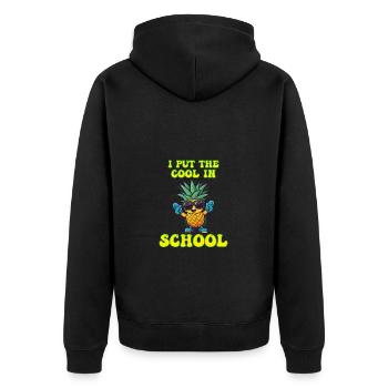 Ich setze die Coolness in School Boy Girl - Unisex Premium Bio Zip Hoodie - Schwarz - Hinten - Nico (187cm)