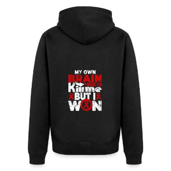 Mein eigenes Gehirn hat versucht, mich zu töten, - Unisex Premium Bio Zip Hoodie - Schwarz - Hinten - Nico (187cm)