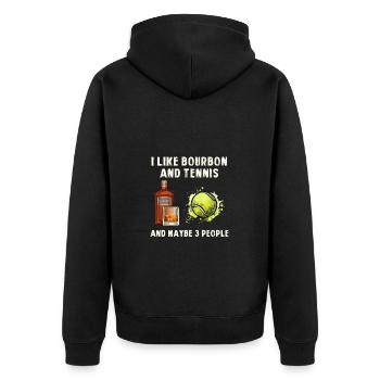 Ich mag Bourbon und Tennis Lustiger Humor Sport - Unisex Premium Bio Zip Hoodie - Schwarz - Hinten - Nico (187cm)