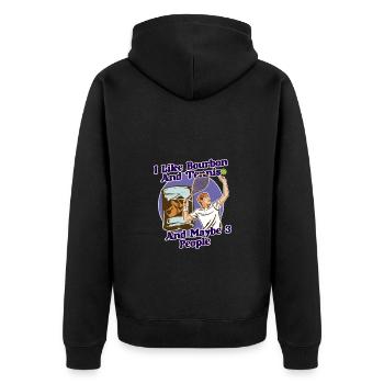 Ich mag Bourbon und Tennis Lustiger Humor Sport - Unisex Premium Bio Zip Hoodie - Schwarz - Hinten - Nico (187cm)