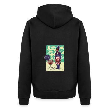 Grill Master USA Flagge Abraham Lincoln Barbeque - Unisex Premium Bio Zip Hoodie - Schwarz - Hinten - Nico (187cm)