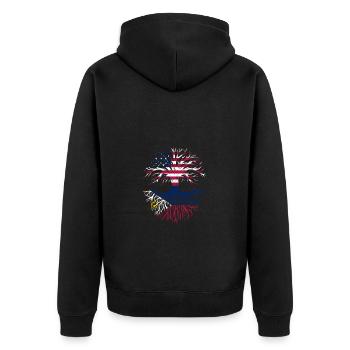 Made in America mit philippinischen Wurzeln - - Unisex Premium Bio Zip Hoodie - Schwarz - Hinten - Nico (187cm)