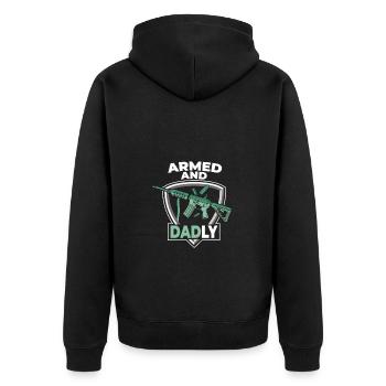 Bewaffnet und väterlich Lustige väterliche Väter - Unisex Premium Bio Zip Hoodie - Schwarz - Hinten - Nico (187cm)