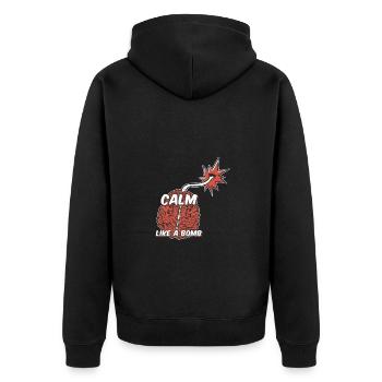 Calm as a bomb National - Unisex Premium Organic Zip Hoodie - black - Back - Nico (187cm)