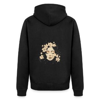 Line Art Gezeichnete Frau Mit Hut Design - Unisex Premium Bio Zip Hoodie - Schwarz - Hinten - Nico (187cm)