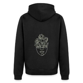 Line Art Gezeichnete Frau Mit Hut Design - Unisex Premium Bio Zip Hoodie - Schwarz - Hinten - Nico (187cm)