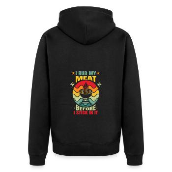 Ich Reibe Mein Fleisch Ein, Bevor Ich Es Auf Den - Unisex Premium Bio Zip Hoodie - Schwarz - Hinten - Nico (187cm)