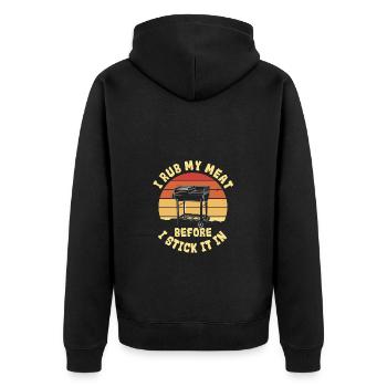 Ich Reibe Mein Fleisch Ein, Bevor Ich Es Auf Den - Unisex Premium Bio Zip Hoodie - Schwarz - Hinten - Nico (187cm)