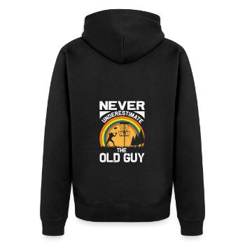Never underestimate the old man at disc golf - Unisex Premium Organic Zip Hoodie - black - Back - Nico (187cm)