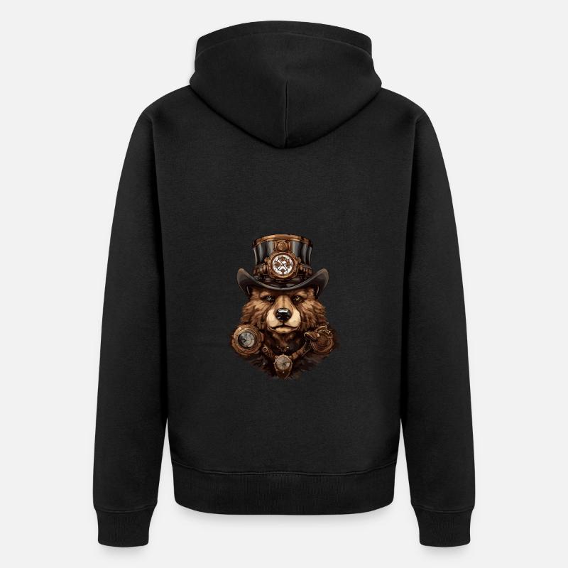 Ours, Faune, Animal, Nature, Steampunk - Veste à capuche bio Premium Unisexe - noir