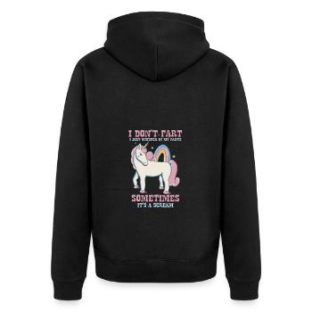 Ich Furze Nicht, Ich Flüstere In Meine Hose - - Unisex Premium Bio Zip Hoodie - Schwarz - Hinten - Nico (187cm)