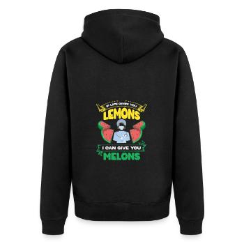 Lustiger Witz Über Plastische Chirurgen, - Unisex Premium Bio Zip Hoodie - Schwarz - Hinten - Nico (187cm)