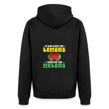 Lustiger Witz Über Plastische Chirurgen, - Unisex Premium Bio Zip Hoodie - Schwarz - Hinten - Nico (187cm)