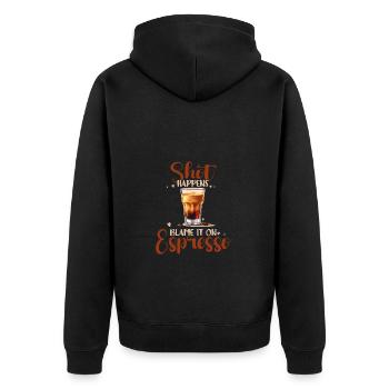 Shot Happens - Espresso Kaffee Liebhaber - Unisex Premium Bio Zip Hoodie - Schwarz - Hinten - Nico (187cm)