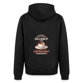 Stressé Obsédé par l’espresso - Amateur de café - Veste à capuche bio Premium Unisexe - noir - Dos - Nico (187cm)