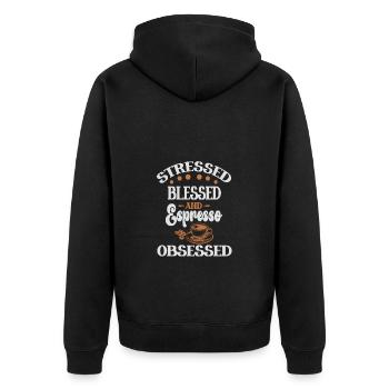 Stressé Obsédé par l’espresso - Amateur de café - Veste à capuche bio Premium Unisexe - noir - Dos - Nico (187cm)