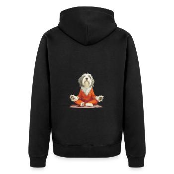 Inhale, Exhale - Pug, Yoga, Exercise, Dog Sports - Unisex Premium Organic Zip Hoodie - black - Back - Nico (187cm)