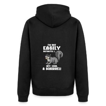 Ich Bin Nicht Leicht Abzulenken Hey, Ein - Unisex Premium Bio Zip Hoodie - Schwarz - Hinten - Nico (187cm)