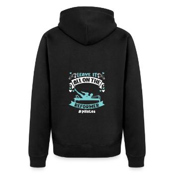 Leave It All On The Reformer Pilates Motiv - Unisex Premium Bio Zip Hoodie - Schwarz - Hinten - Nico (187cm)