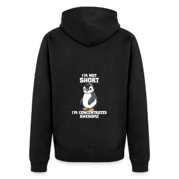 Pingouin mignon avec le dicton - Je ne suis pas petit - Veste à capuche bio Premium Unisexe - noir - Dos - Nico (187cm)