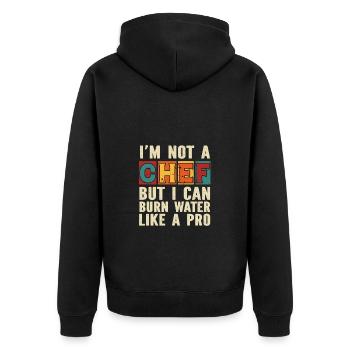 Ich Bin Kein Koch Aber Wasser Anbrennen Profi - Unisex Premium Bio Zip Hoodie - Schwarz - Hinten - Nico (187cm)