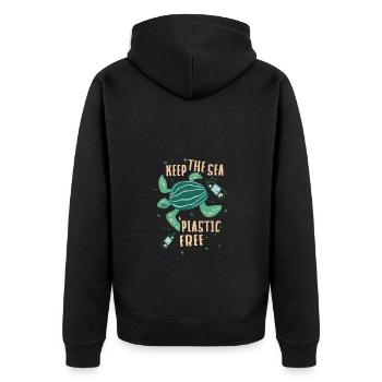 Keep The Sea Plastic Free Schildkröte Motiv - Unisex Premium Bio Zip Hoodie - Schwarz - Hinten - Nico (187cm)