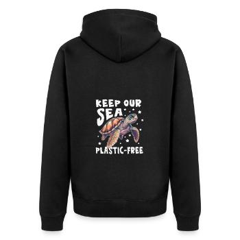 Keep Our Sea Plastic-Free Schildkröte - Unisex Premium Bio Zip Hoodie - Schwarz - Hinten - Nico (187cm)