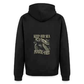 Keep Our Sea Plastic-Free Schildkröte - Unisex Premium Bio Zip Hoodie - Schwarz - Hinten - Nico (187cm)