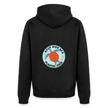 Keep Our Sea Plastic-Free Schildkröte - Unisex Premium Bio Zip Hoodie - Schwarz - Hinten - Nico (187cm)