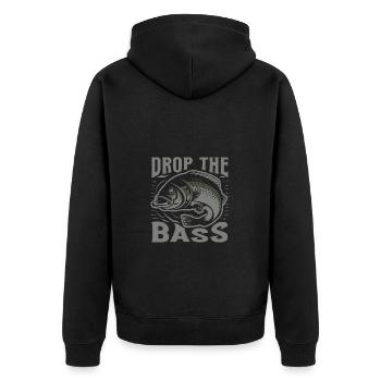 Drop The Bass Dynamisches Anglermotiv - Unisex Premium Bio Zip Hoodie - Schwarz - Hinten - Nico (187cm)