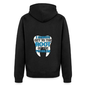 Immer Direkt Zum Kern Des Problems - Unisex Premium Bio Zip Hoodie - Schwarz - Hinten - Nico (187cm)