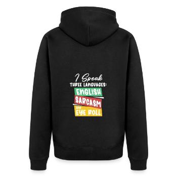 Sarcasme anglais et Motif de roulement des yeux - Veste à capuche bio Premium Unisexe - noir - Dos - Nico (187cm)