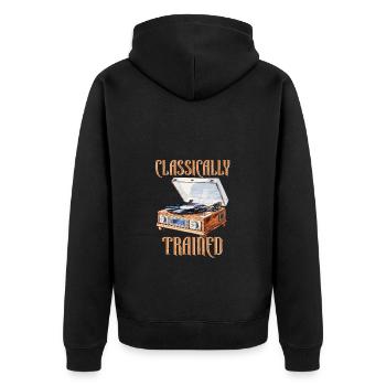 Classically Trained Vintage Schallplattenspieler - Unisex Premium Bio Zip Hoodie - Schwarz - Hinten - Nico (187cm)