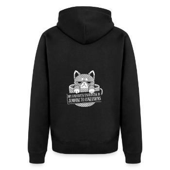 Lieblingsübung Voreilige Schlüsse Kuh-Motiv - Unisex Premium Bio Zip Hoodie - Schwarz - Hinten - Nico (187cm)