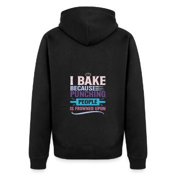 I Bake Because Punching People Is Frowned Upon – - Unisex Premium Organic Zip Hoodie - black - Back - Nico (187cm)